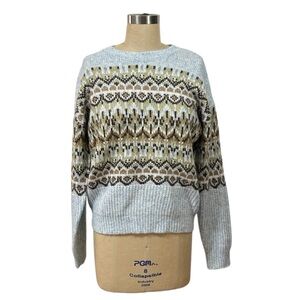 NWT MDM Patterned Blue Brown Sweater Xtra Small made in Spain soft Wool blend